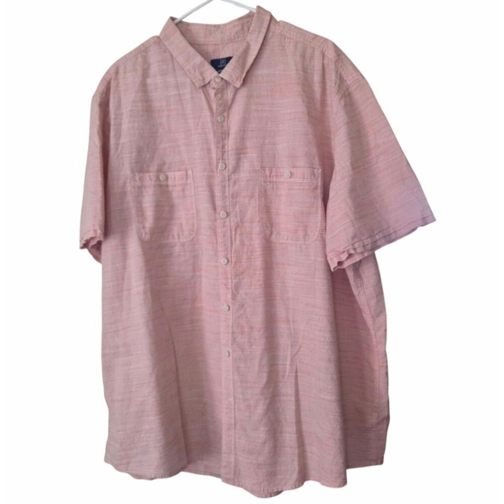 George Men's Classic Fit Short Sleeve Button-Up Pink Stripe 3XL